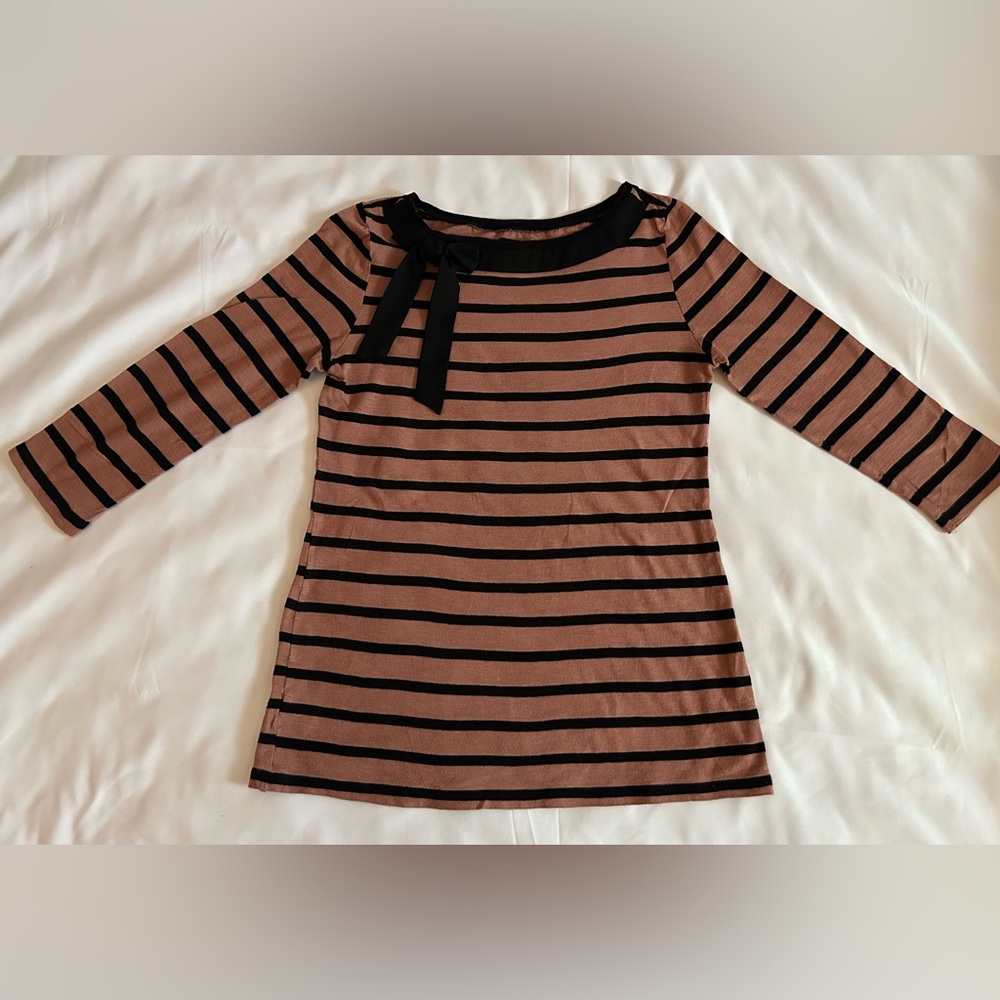LOFT Outlet 3/4 Sleeve Striped Boatneck T-Shirt with Faux Tie Size Medium